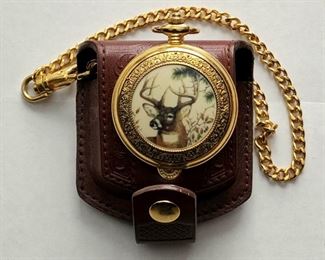 Pocket Watch w/ Chain & Leather Case