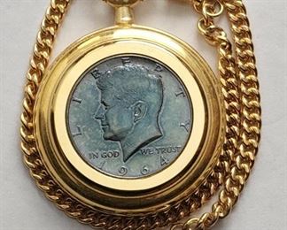 Kennedy Silver Coin Face Pocket Watch 