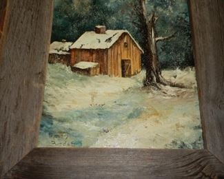 Oil painting - barn in the woods