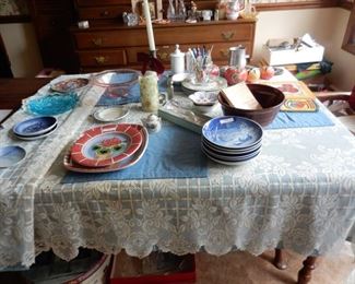 Dining room table, miscellaneous plates