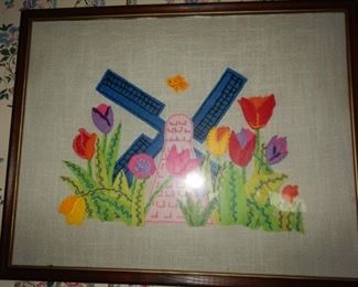 Embroidered windmill and tulips