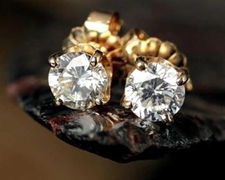 Diamond Stud Earrings, 14k Gold, 1.05g
