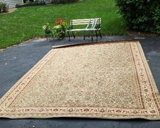 Large Area Rug Green, Cream, and Burgundy