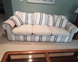 Set of 2 White and Blue Striped Sofas