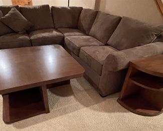 Ultra suede sectional with Bernhardt coffee and end tables