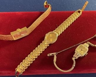 14k gold watches including Glycine, Movado and Lady Elgin (plat and diamond face, band is gf)