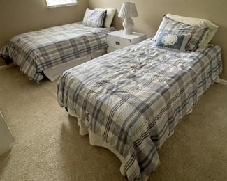 Twin bed mattress & boxspring with Ralph Lauren bedding