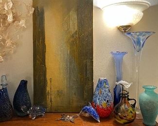 Awesome antique oil painting and brass scabbard