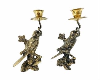 Vintage 2pc Brass Bird Candle Holders