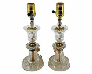 2pc Set Of Crystal Glass And Brass Lamps