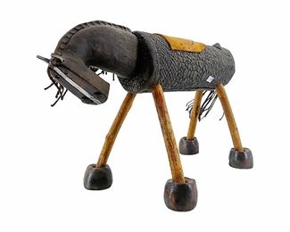 Vintage Hand Crafted Wood Horse With leather