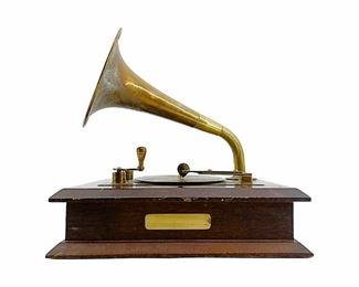 Vintage Brass And Wood Gramophone Music Box