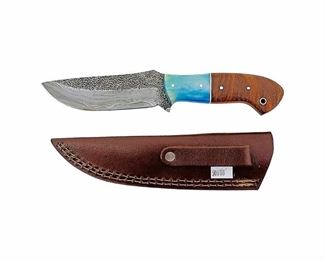Hand Made Bench Damascus Knife And Sheath