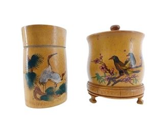 Hand Painted Bamboo Tea Container And Cup