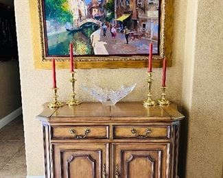 James Simonetti Original Artwork, “Venice” 24x36 ,  Lalique Champs-Elysees Bowl. 