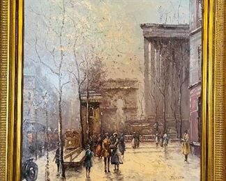 J. Gaston,  “Paris Streets.” Oil on Canvas. 24x20