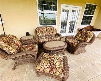 Patio Loveseat, 2 chairs, Ottoman, Coffee Table and Side Table.