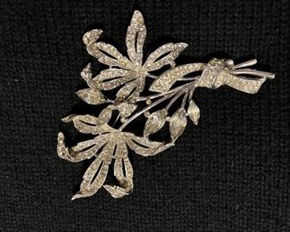 1941 Alfred Spaney for Trifari Flower Floral Huge Brooch with pave Crystal rhinestones.