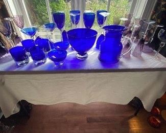 Cobalt glassware and purple stemware
