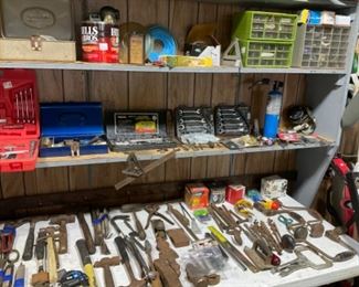 Wrench sets, assorted tools.