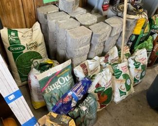 Scott’s lawn products, lawn insect control, landscape blocks, concrete mix, air compressor.