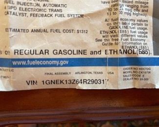 Vin # 1GNEK13Z64R290317,