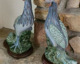 Pair of Asian porcelain peacocks