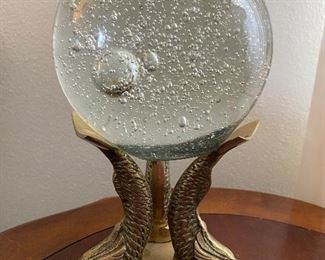Vintage Brass Stand & Crystal Gazing Ball