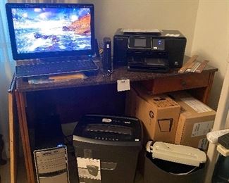 Computer Desk; HP Pavilion Computer; HP Printer; Paper Shredders