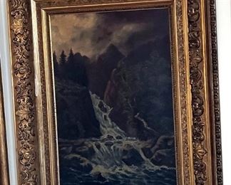 19th century original oil...waterfall in the Sierras