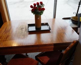 Vintage Red Oak Dining Table with Leaves