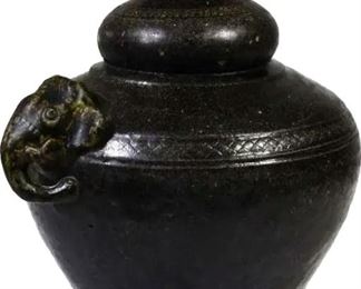 12th C. Stoneware Cambodian Khmer Black Glaze Jar