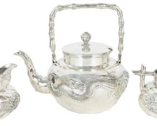 68b Chinese Export Tuck Chang Silver 3 Piece Tea Set