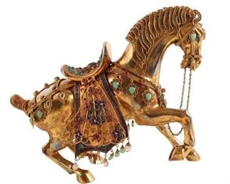 239 Contemporary Chinese Gilt Silver Jeweled Horse