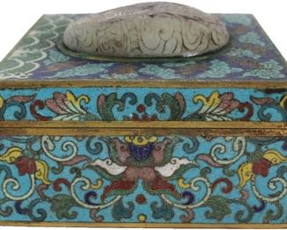 506 Chinese Jade Mtd. Cloisonne Enamel Covered Box