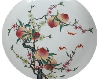 546 Large Chinese Peach and Bat Decorated Porcelain Charger
