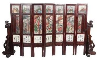 593e Fabulous Chinese Seven Panel Ceramic Screen
