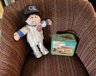 CHICAGO CUBS CABBAGE PATCH KID.    AND A VINTAGE METAL LUNCH BOX
