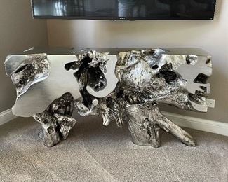 Silver accent table, 58"W x 14"D x 31"H,  $575