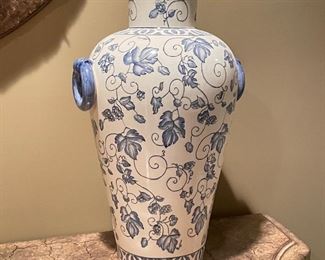 White and blue urn, 19"H,  $35