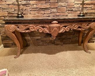 Wood carved granite top console, 71"W x 22"D x 32"H, was $495, NOW $375