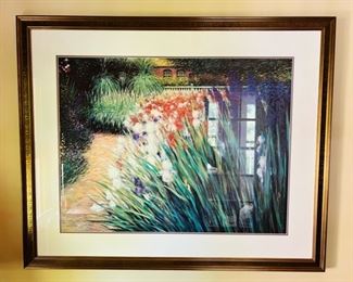 “Irises” framed art print by Singley.  48”W x 39”H