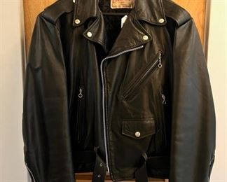 Vintage black leather motorcycle jacket, size 44