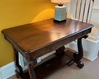 Antique lyre base library table