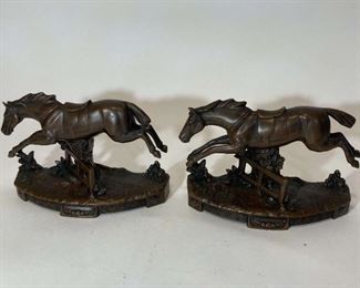 Antique Jennings Bros. JB Horse Jumping Fence Bookends A Pair