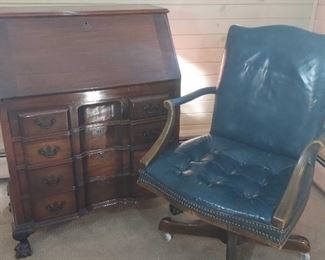 Chippendale Style Drop Front Desk with Chair