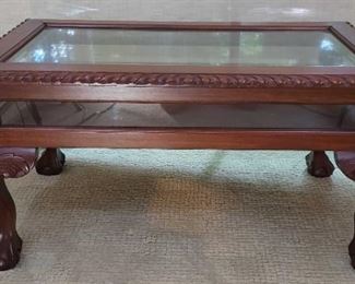 Chippendale Style Hinged Glass Top Display Coffee Table