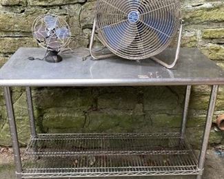Metal Table and A New and Vintage Fan