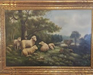 Pastoral Oil Painting of Sheep in a Field