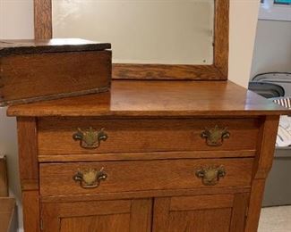 Vintage Washstand, Mirror, and Wooden Box